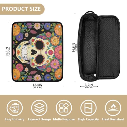 Bolsa de viaje y alfombrilla resistente al calor para herramientas de cabello, organizador para rizadores, planchas y estilizadores con diseño de calavera azucarada floral Día de los Muertos miniatura 4