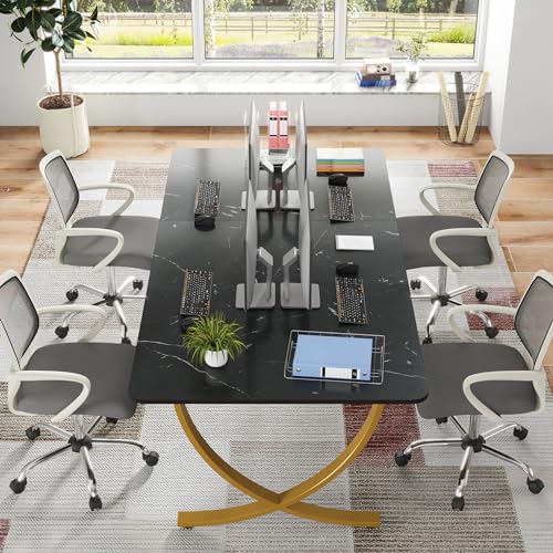 Image of Tribesigns Executive Desk, 63 inch W x 31.5 inch D Large Office Desk, Modern Computer Desk Conference Table Meeting Room Table, Business Furniture for Home Office, Black and Gold