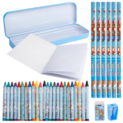 Zest 4 Toyz Stationery Set for Kids Ideal for Birthday Return Gifts for Kids (Pencil Box + Sharpner + Eraser + Crayons + Pencils + Drawing Book) - Blue