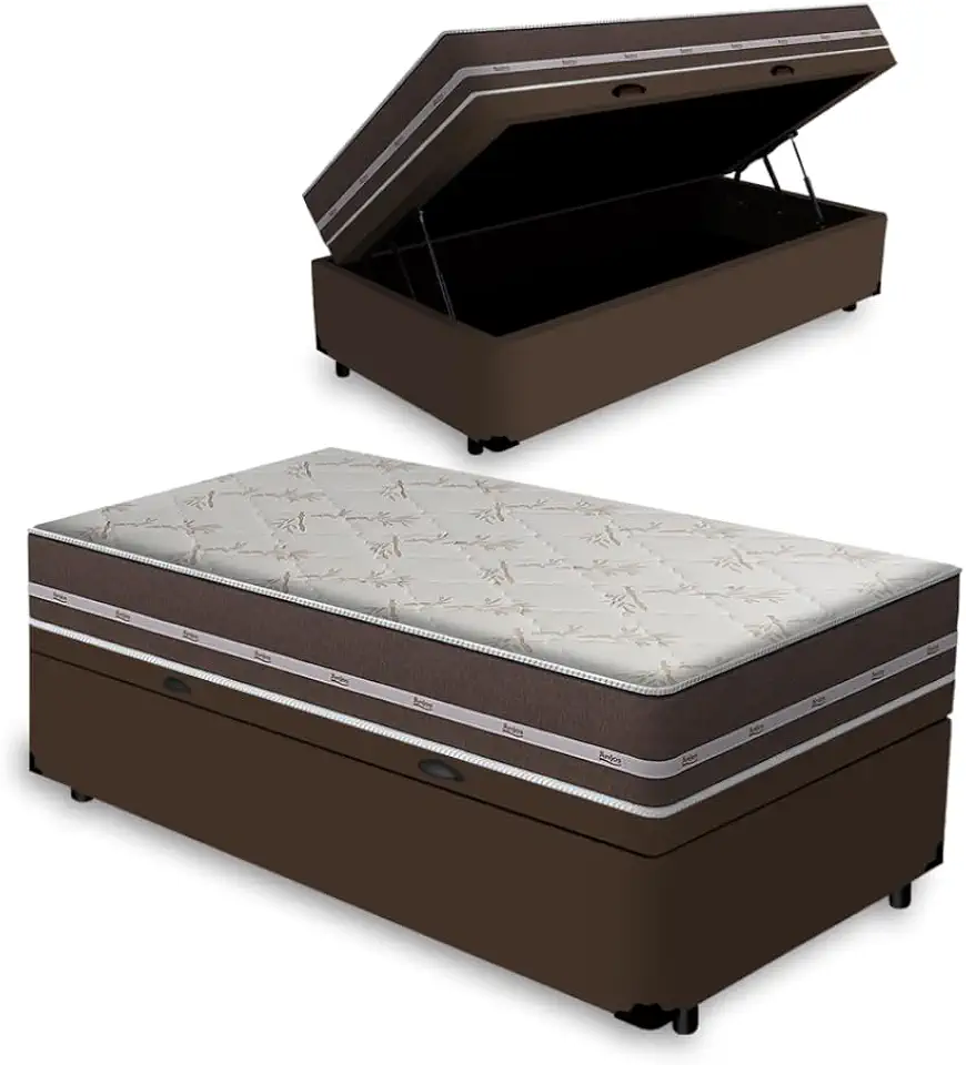 Cama Box com Baú Solteiro King + Colchão de molas - Anjos - Classic Superlastic 96cm