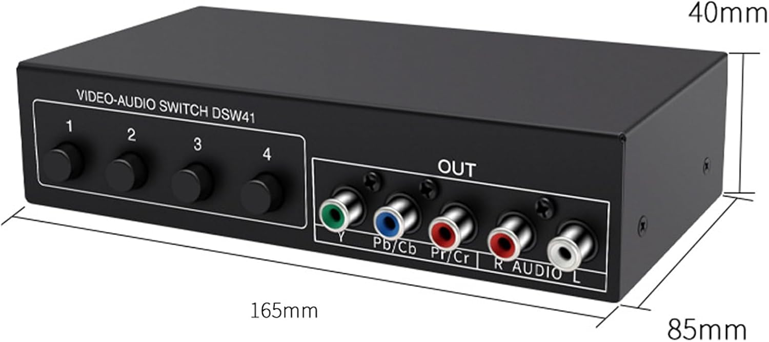 Component AV Video Switch Box 4 in 1 Out, BolAAzuL 4 Port 5 RCA YPbPr Cable RGB Component AV Switcher Selector Converter 4-Way Plug & Play for Retro Gaming PS2 Wii Xbox DVD Player TV
