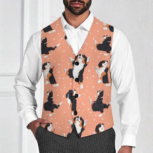 Bernese Mountain Dog Men's Suit Vests Business Formal Dress Vest V-Neck Waistcoat for Wedding Casual2