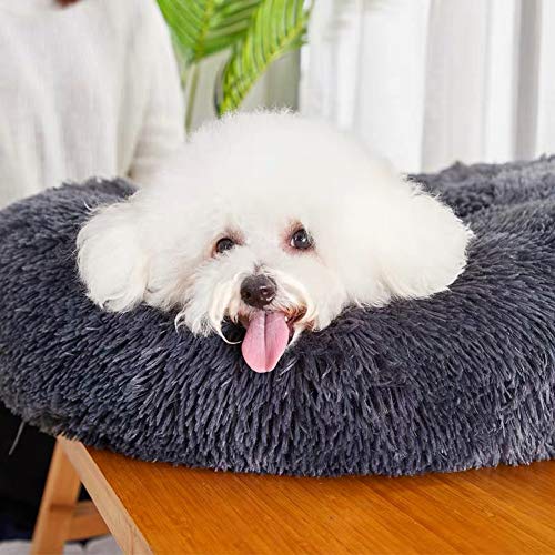Donut Hundebett waschbares Flauschiges Hundesofa Katzenhöhle Haustierbett Kuschelkissen mit Außenbezug für kleine mittelgroße große Hunde-60cm-Grau