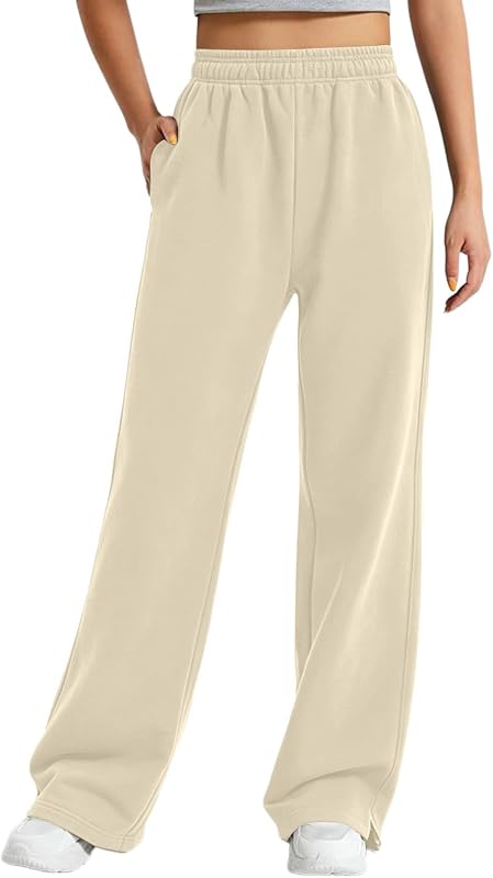 Womens Fleece Lined Wide Leg Sweatpants Warm Casual Lounge Pants