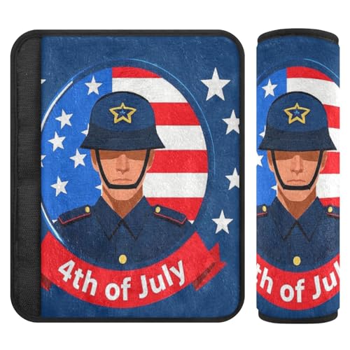 EtherSpher 4th of July Independence Dayblue Soldier Belt Strap Covers, Stop seat Belt Cutting into Neck, car Trip Essentials for Most Cars Backpack Airplane Protector para cinturón de carro 2