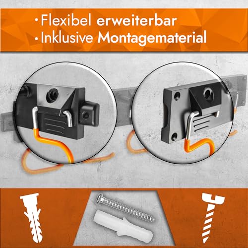 VON STEINEICH® Gartengerätehalter [2x40cm] Werkzeug Organizer mit rutschfesten Haken – Gerätehalter für Besen, Hacken und anderes Gartenwerkzeug (Besenhalterung Wand)