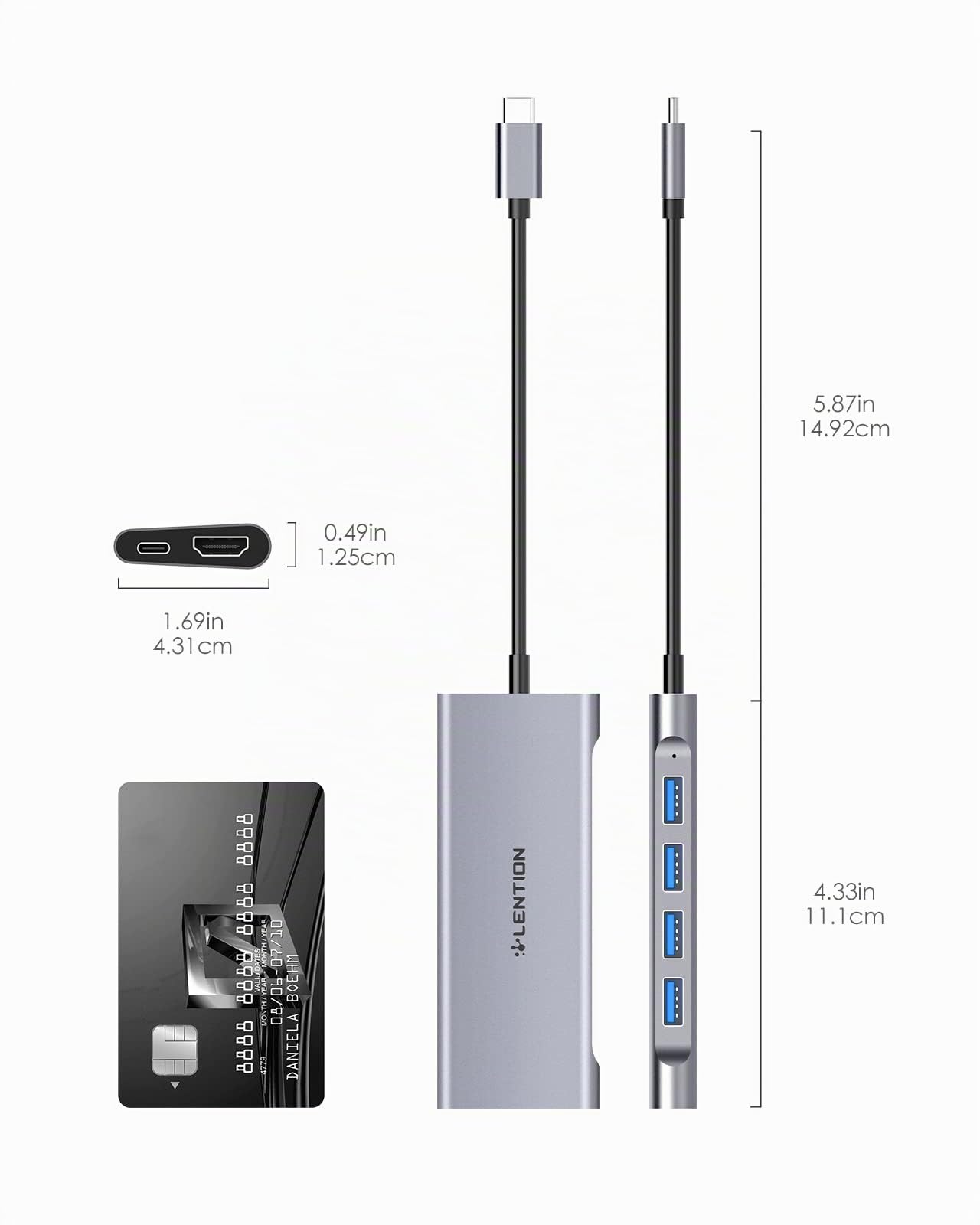 LENTION Hub USB C HDMI 4K, 4 Porte USB 3.0, PD 100W Ricarica di Tipo C, Adattatore per 2023-2016 MacBook Pro M2 M1, Mac Air, iPhone 15 Plus Pro Max, Surface PRO 9, Chromebook (C35H, Grigio Spazio)