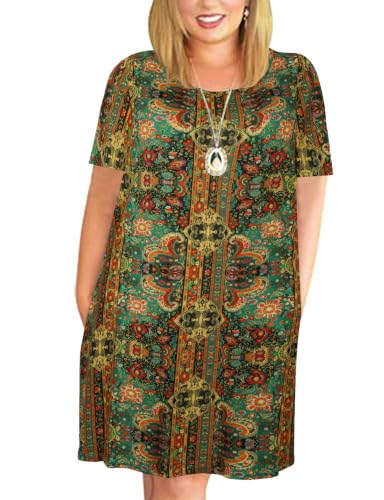 Image of Kancystore Women's Plus Size Summer Dresses Short Sleeve Casual T-Shirt Swing Dress with Pockets