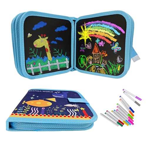 Funkprofi Livro de colorir para crianças, livro de quadro infantil, brinquedos e presentes para crianças de 2 3 4 5 6 anos, reutilizável, lavável, 14 páginas 12 canetas (mundo subaquático)