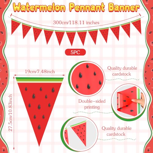 Image of Gersoniel 5 Pcs Watermelon Party Decorations Watermelon Pennant Banner | Watermelon Decor Summer Paper Triangle Flag for Hawaiian Frutti Themed First Birthday Baby Shower Party Classroom Decor