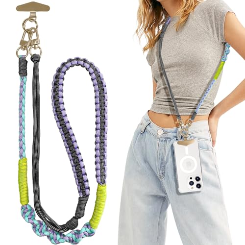 UnnFiko Handykette Universal zum Umhängen Handyband Abnehmbar für Hülle Verstellbar kette mit 2 Karabine für alle Smartphones Violettohne hülle