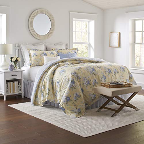 Laura Ashley | Maybelle Collection | Luxury Ultra Soft Comforter, All Season Premium Bedding Set, Stylish Delicate Design for Home Décor, Queen, Sunflower Blue