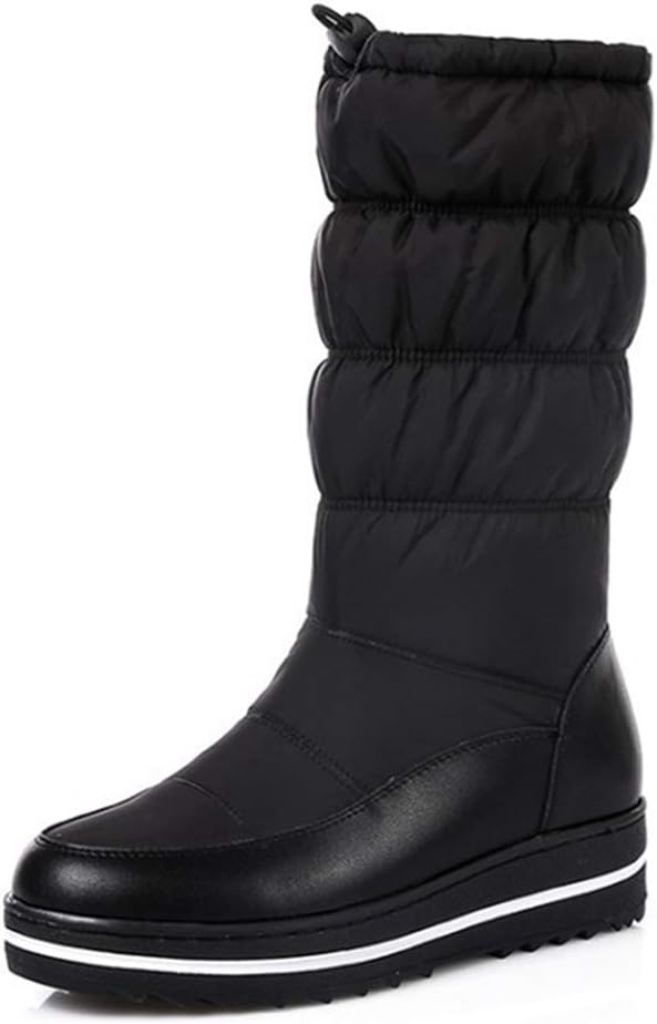 MIOKE Women's Waterproof Rain Snow Boots Winter Fashion Mid Calf Fur Lined Platform Elastic Arctic Snow Boot