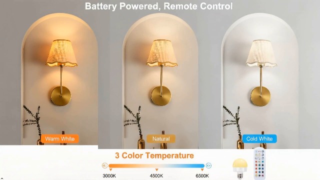 Image of ADISUN Battery Operated Wall Sconce Set of 2, Gold Wall Lamps for Living Room, Rechargeable Bulbs, RGB. Rattan Shade Wireless Wall Lights for Bedroom Living Room Hallway Kitchen(Bulbs Included)