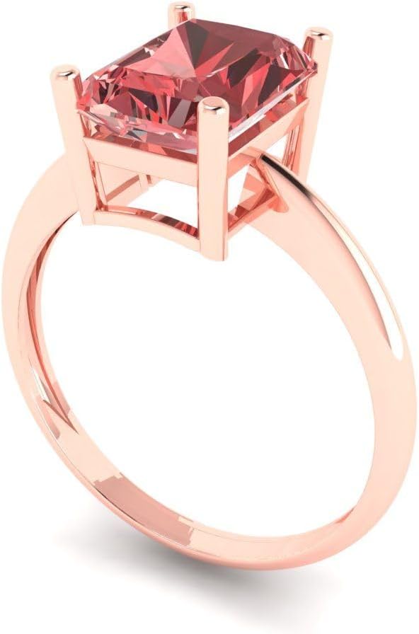 Clara Pucci 14K Solid Rose Gold 2.5 ctw Garnet Solitaire Ring for Women | Anniversary, Birthday Gift | 8.5x6.5mm Radiant Cut - Image 2