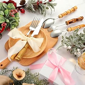 Bamboo Silverware Set 18/8 Stainless Steel Tableware Set Natural Bamboo Utensil Flatware Set Spoon Fork Knives Bamboo Handle Cutlery Set for Kitchen Wedding Home Restaurant Party (Silver, 60 Pieces) Bamboo Silverware Set 188 Stainless Steel Tableware Set Natural Bamboo Utensil Flatware Set Spoon Fork Knives Bamboo Handle Cutlery Set for Kitchen Wedding Home Restaurant Party Silver 60 Pieces