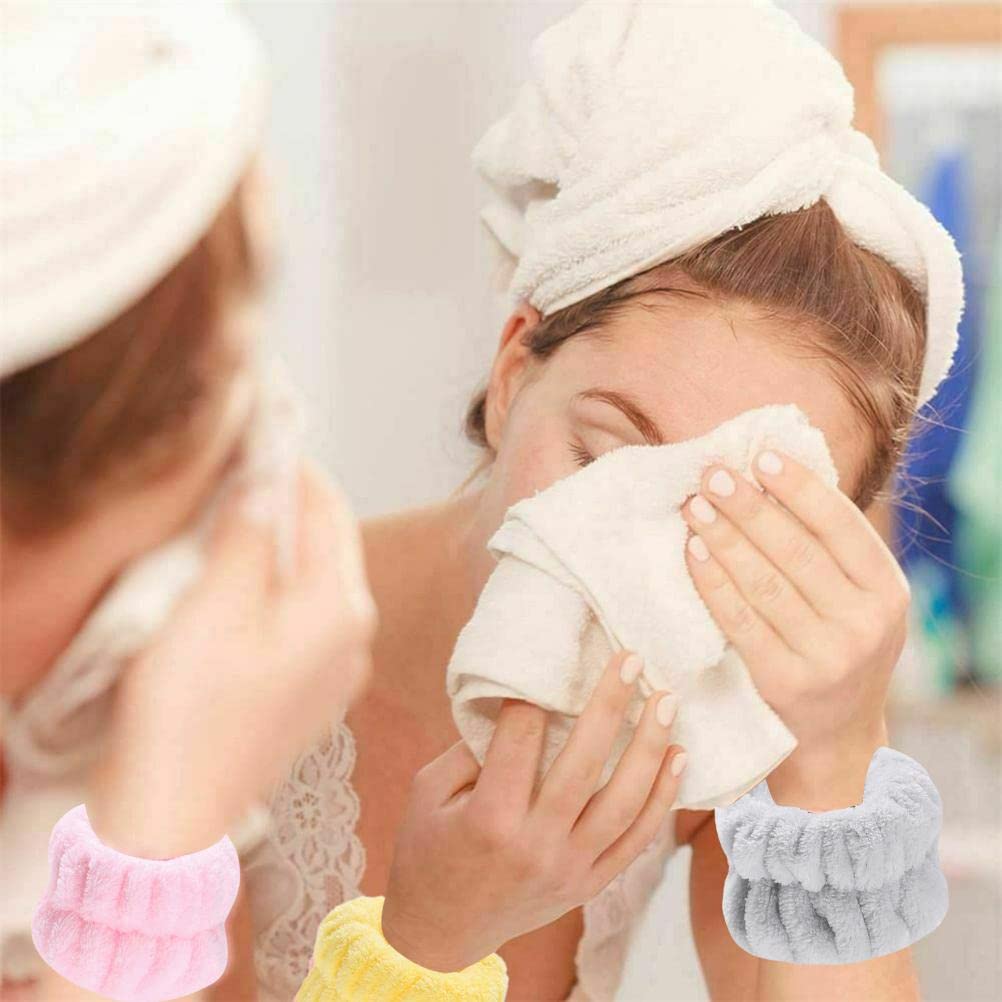 Microfiber Flannel Headband and Wristband Set, 4 Pairs Absorbent Wash Bands with 1 Hair Band for Face Washing (B paragraph)