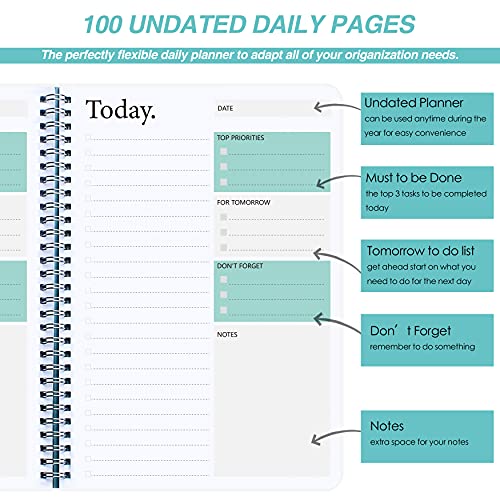 Day Planner Notebook - Undated Planner To Do List Notebook, Today Planner With Checklist, Daily To Do Planner To Increase Productivity, 5.7 X 8.0 Inches - Flexible Cover, Strong Twin-Wire Binding #TOP1