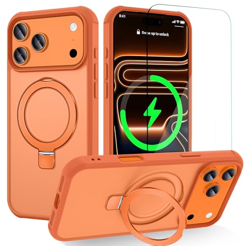 Coque iPhone 17 translucide avec anneau magnétique invisible orange de protection premium