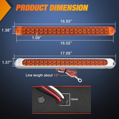 Nilight LED Tail Light 2PCS 17 Inch 40LED Amber Running Tail Turn Signals Lights w/Chrome Bezel Waterproof Surface Mount for 12V Towing Trailer Truck RV Camper Boat by Nilight - Image 2