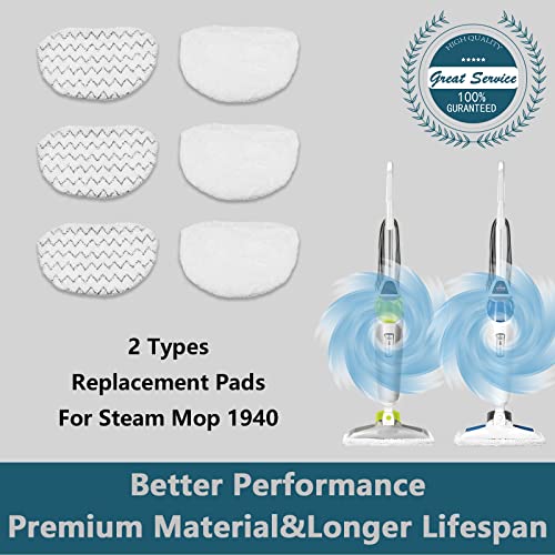 Steam Mop Pads Replacement For Bi.ssell Powerfresh 1940 1440 1544 1806 2075 2685 Series, Replaces Part #19402 19404 19408 19409 1940A 1940F 1940Q 1940T 1940W B0006 B0017, 15441 15443 2181 2814, 6 Pack #TOP6