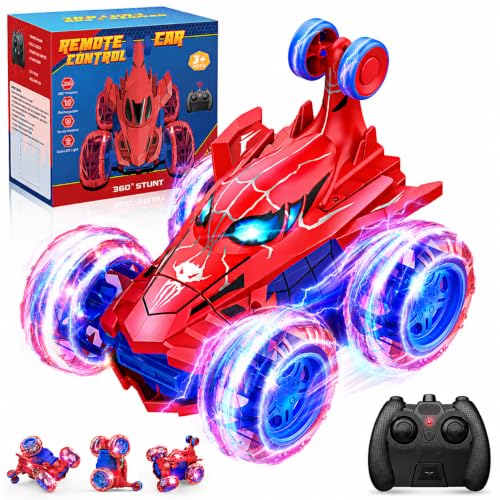 Image of Spider remote control car rc cars toys,Cool rechargeable stunt rc car with 360 flips 4WD wheel with bright light,Fun outdoor toys gifts for kids birthday or Chritmas age 4 5 6 7 8 9 10 11 12 years old