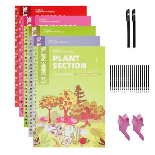 Libros para colorear para niños - Juego educativo de 5 piezas para colorear reutilizable | Libro de actividades de pintura con 20 rellenos de rotuladores, para niños de 3 a 6 años, para actividades