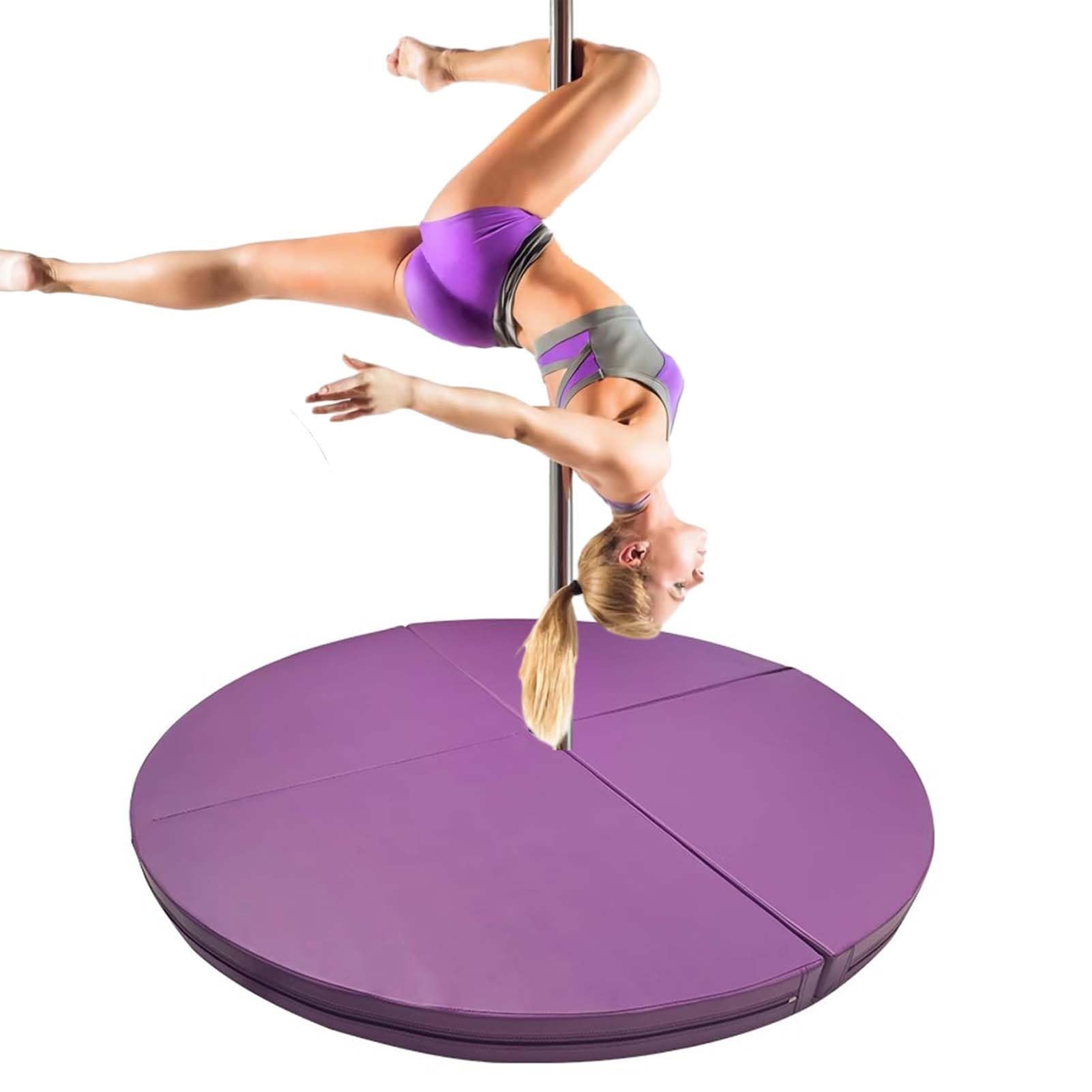 WJFTODAY Round Folding Crash Mat for Pole Dancing & Gymnastics - 1" 2" 4" Thick Foam Safety Pad, Non-Slip PU Leather for Fitness & Aerial Yoga, Purple, 160cm x 3cm (63in x 1.2in)