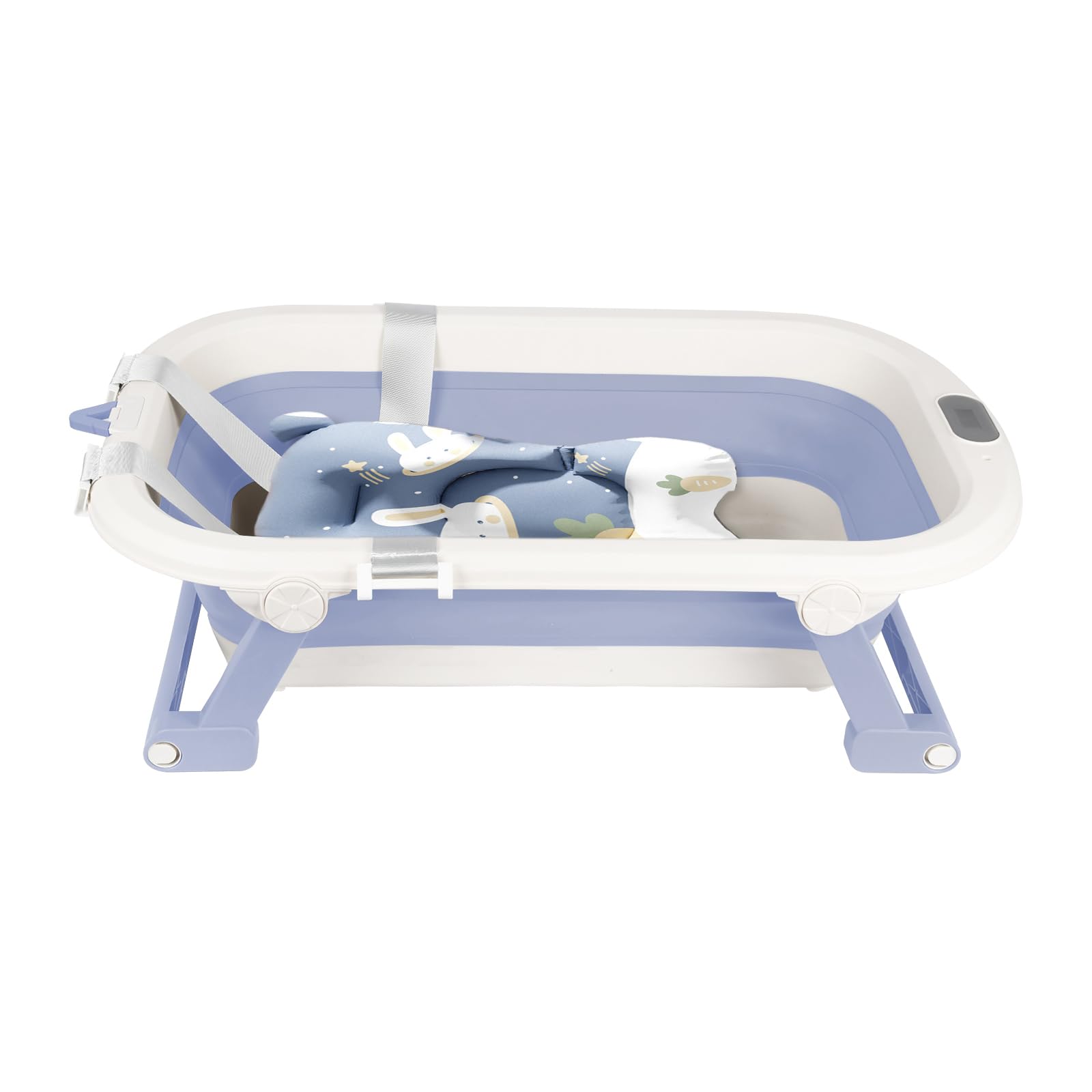 Vasca da bagno pieghevole per bambini, con tappetino da bagno e termometro integrato, compatta e portatile, ergonomica e salvaspazio, sicurezza e comfort, appositamente progettata per i neonati (blu)