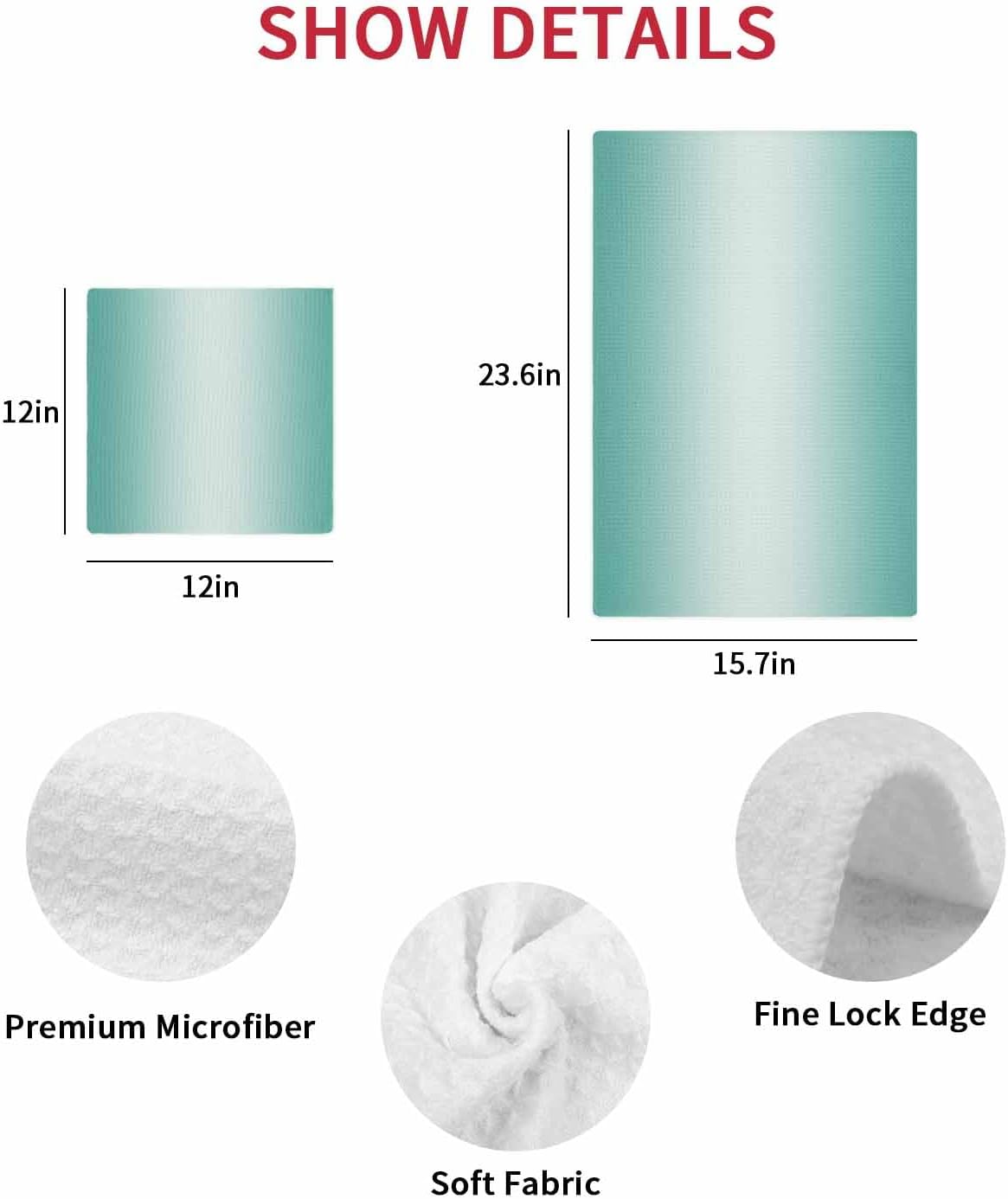 Ombre Turquoise Dish Towels Set, Waffle Weave Kitchen Towels Microfiber Towels Cleaning, Gradual Solid Contemporary Minimalist Color Soft Absorbent Dish Drying Towels Hand Towels 3 Pack 12x12 Inch