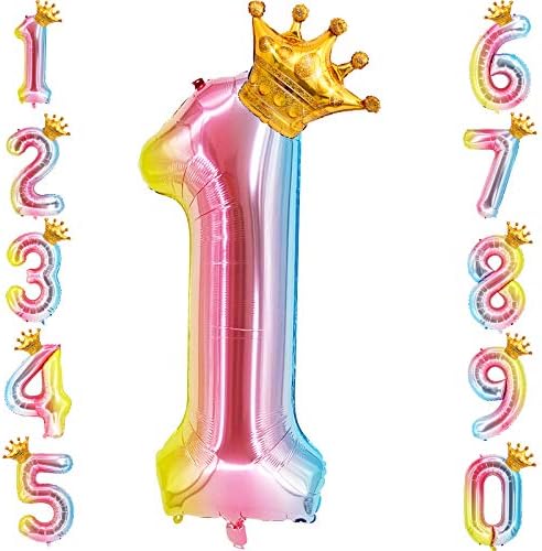 onehous Rainbow Jelly Number 1 Balloons, 40 Inch Large Gradient Foil Number 1 Balloons, Colorful Digit 1 Helium Balloons, for Boys Girls Birthday Party Celebration Anniversary Events Decorations