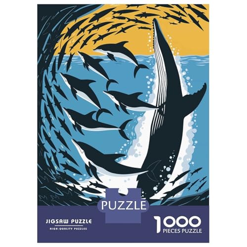 Puzzles pour Adultes 1000 Pièces Oceanic Alliance Whale and Dolphins Illustration Puzzles pour Adolescents, Jouets Anti-Stress, Défi Difficile, Activités Amusantes À La Maison, 38x26cm/1000pcs