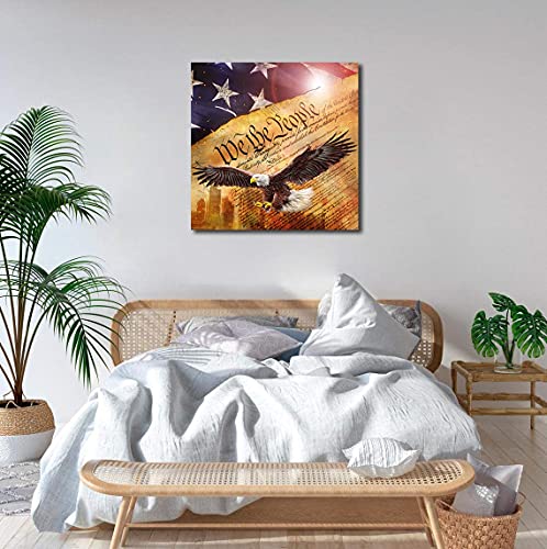 Eagle Canvas Wall Art, American Flag Print Wall Decor Military Decoration For Living Room Bedroom Office Native American Country Room Decals Americana Home Poster Artwork Gifts Framed Easy To Hang #TOP2