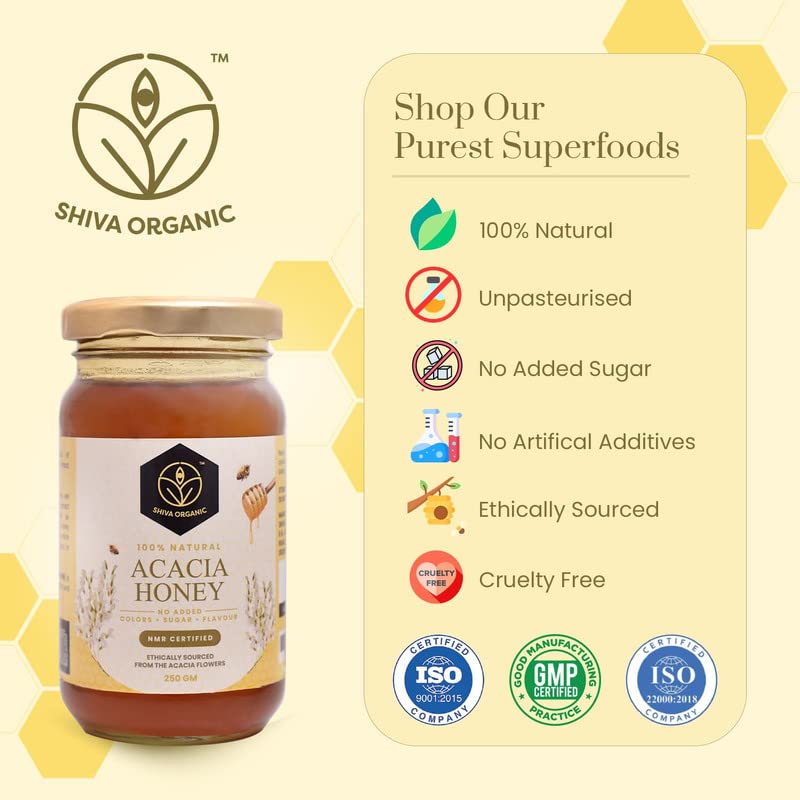 Image of Shiva Organic Raw Acacia Honey 250g | 100% Pure NMR Tested | Raw and Unprocessed