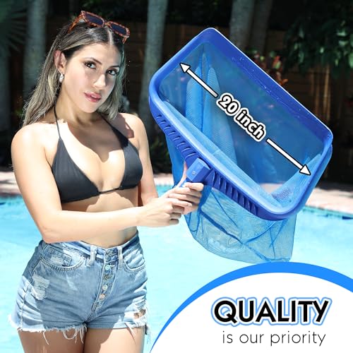 Pool Skimmer Net, Heavy Duty Leaf Rake Cleaning Tool, Fine Mesh Net Bag Catcher Blue