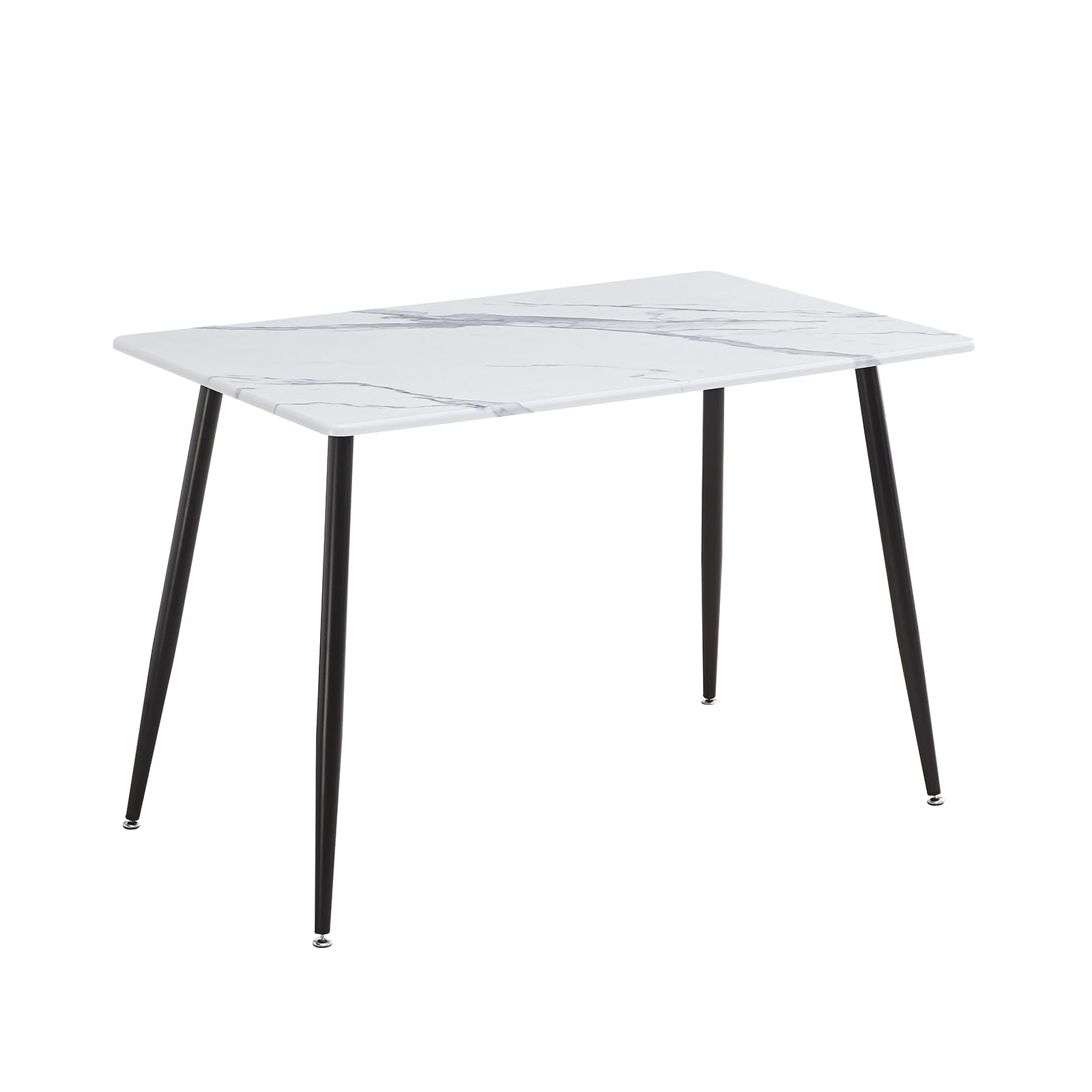 HomJoy Round Dining Table White Rectangular 120cm Modern Marble Effect PVC Wood Top Kitchen Dinner Restaurant Pub Cafe Metal Legs Space Saving