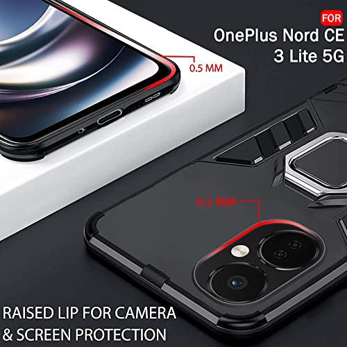 Image of TheGiftKart Tough Armor Bumper Back Cover Case for OnePlus Nord CE 3 Lite 5G | Ring Holder & Kickstand in-Built | 360 Degree Protection Back Cover Case (PC & TPU, Black)