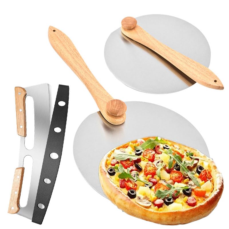 Pala Pizza Pala for pizza de acero inoxidable 10/12 pulgadas, pala for redonda, espátula metal for con mango madera plegable, herramienta for hornear casera(10inch Round)