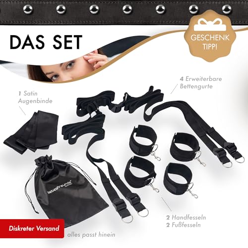 liebesfreunde® Bondage-Set Bett Fesseln Sex-Spielzeug für Paare I Extrem stabiles BDSM Fesselset mit Bettfesseln, Handschellen, Augenbinde