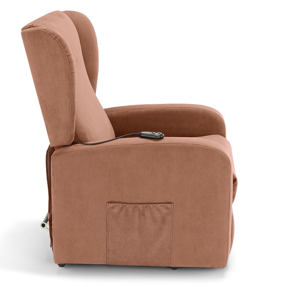REDÒKASA Poltrona relax elettrica NEW ORLEANS per anziani e disabili con 2 motori, 4 ruote per lo spostamento, Kit Optional Batteria, alzapersona, tessuto idrorepellente (Senza Kit Batteria, Terra)
