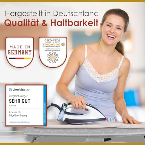 arteneur® - Made in Germany Bügelbrettbezug 120x40 | Hitzereflektierend | Gummizug | OEKOTEX100 | 5 Größen | Polsterung | Bügelbrettbezug für Dampfbügelstation und Dampfbügeleisen | Bügeltischbezug M – Bild 6