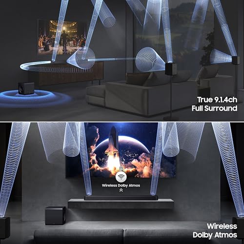 Image of Samsung 580 W True 9.1.4 ch Full Surround Soundbar with Wireless Dolby Atmos | Center-Up-Side-Front Wide-Firing Speakers | Alexa | Wi-Fi | HDMI ARC | Optical in | Bluetooth (HW-Q930F /XL, Titan Black)