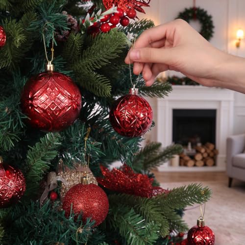 SZVRL Christmas Balls Ornaments -36pcs Shatterproof Christmas Tree Decorations with Hanging Loops for Xmas Tree, Holiday Party, Wedding & Indoor Home Decor,6 Styles in 3 Sizes (Red) - image 3