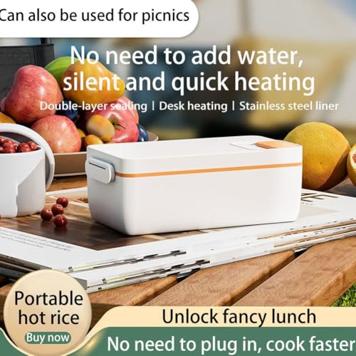 Boîte à déjeuner électrique sans fil, 12 000 mAh, rechargeable, boîte à déjeuner chauffante automatique, récipient en acier inoxydable avec couverts, temps de chauffage réglable, chauffage alimentaire