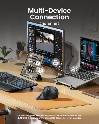 Image of ProtoArc EM11 NL Wireless Ergonomic Mouse, Rechargeable Vertical Mouse | 58 vertical design supports a natural wrist posture, connect 3 devices via Bluetooth /2.4G USB-A, 500mAh USB-C rechargeable.