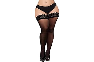 Buauty Plus Size Sheer Lace Top Stay Up Thigh High Lingerie Stockings for Women