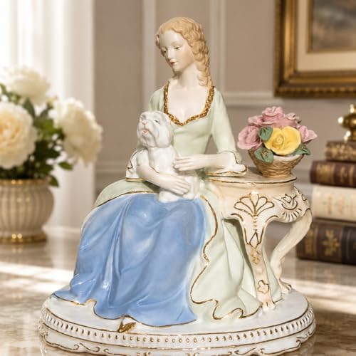 Image of ARMONIA Regal Charm 24K Gold-Plated Lady with Puppy Figurine | Premium Ceramic Decorative Showpiece Statue | Luxury Home Decor for Living Room, Bedroom, Display Shelf | Gift for Women & Housewarming