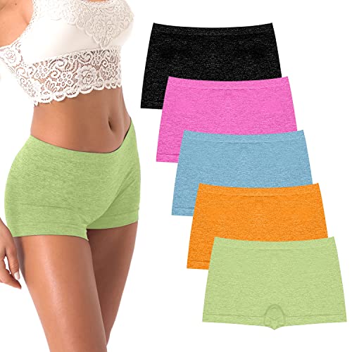 R RUXIA Women's Boyshorts Underwear Seamless Boy Shorts Panties Soft Stretch Boxer Briefs 5 Packs(Regular & Plus Size)