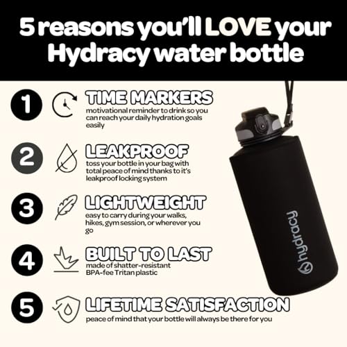 Image of Hydracy Water Bottle with Time Marker -Large Half Gallon 64oz BPA Free Bottle & No Sweat Sleeve -Leak Proof Gym Bottle with Fruit Infuser Strainer & Times to Drink -Ideal Gift for Sports & Outdoors