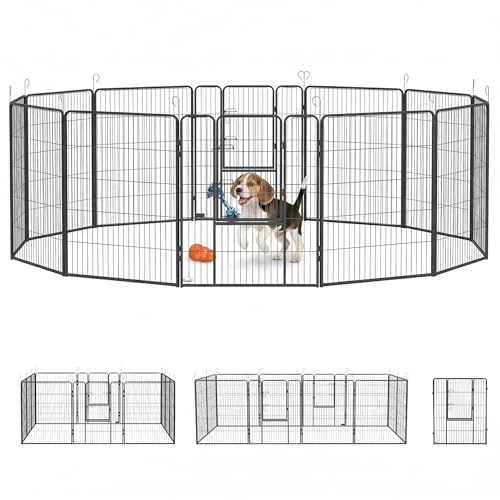 PawHut Recinto per Cani di Grande Taglia a 12 Pannelli Modulabili da 80x1.5x100 cm, Box per Cani e Cuccioli Pieghevole con Porta in Acciaio con 12 Picchetti, Grigio